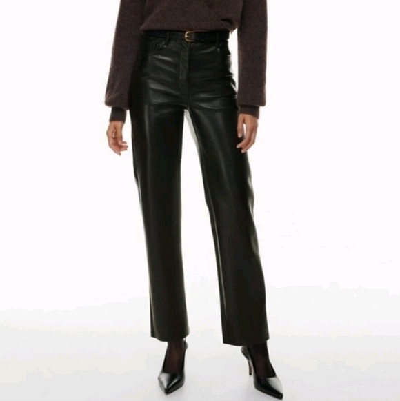 Aritzia Wilfred Melina Black Vegan Leather Pants Dark Academia Preppy Size 8 - Picture 1 of 15